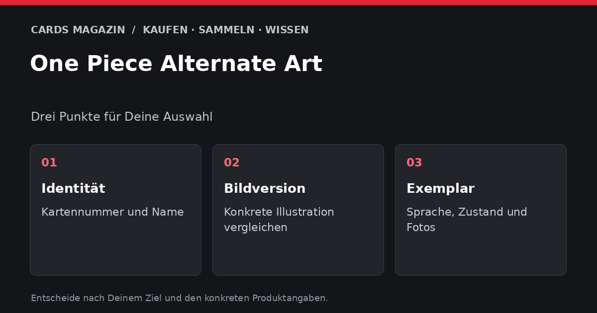 One Piece Alternate Art: Identität – Kartennummer und Name; Bildversion – Konkrete Illustration vergleichen; Exemplar – Sprache, Zustand und Fotos